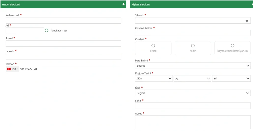 klasbahis üyelik formu